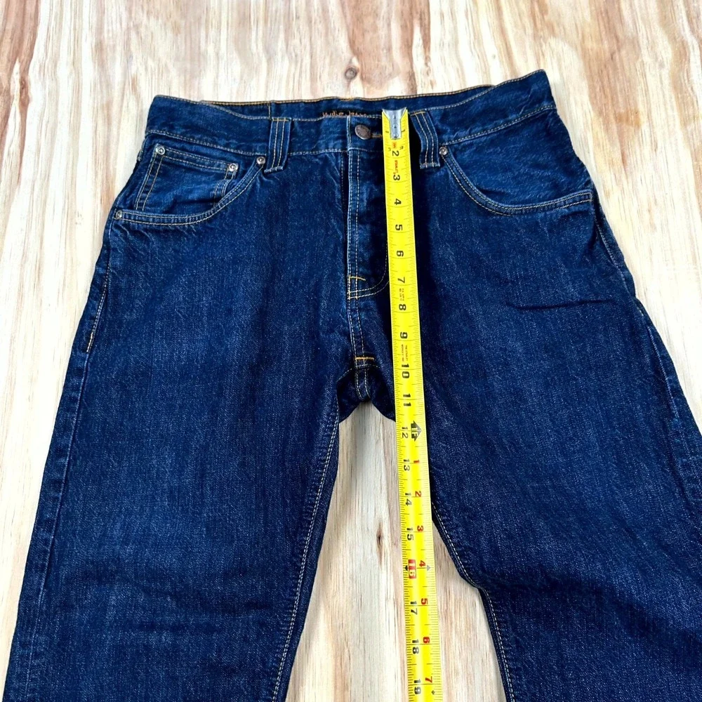 Nudie Jeans Co. Mens 30x26 Blue Denim Dark Wash Straight Leg Button Fly Everyday
